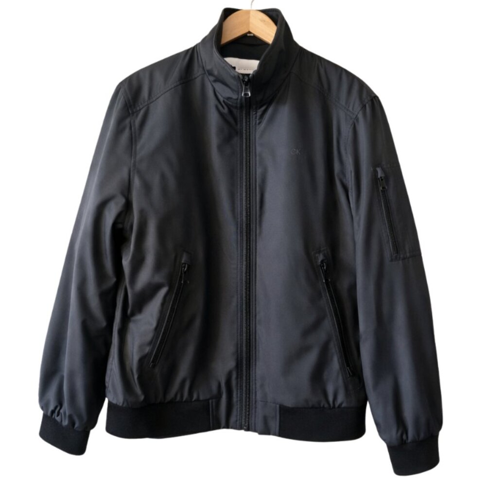 Calvin Klein Men’s Ripstop Bomber Jacket Black Quilted Lined Large